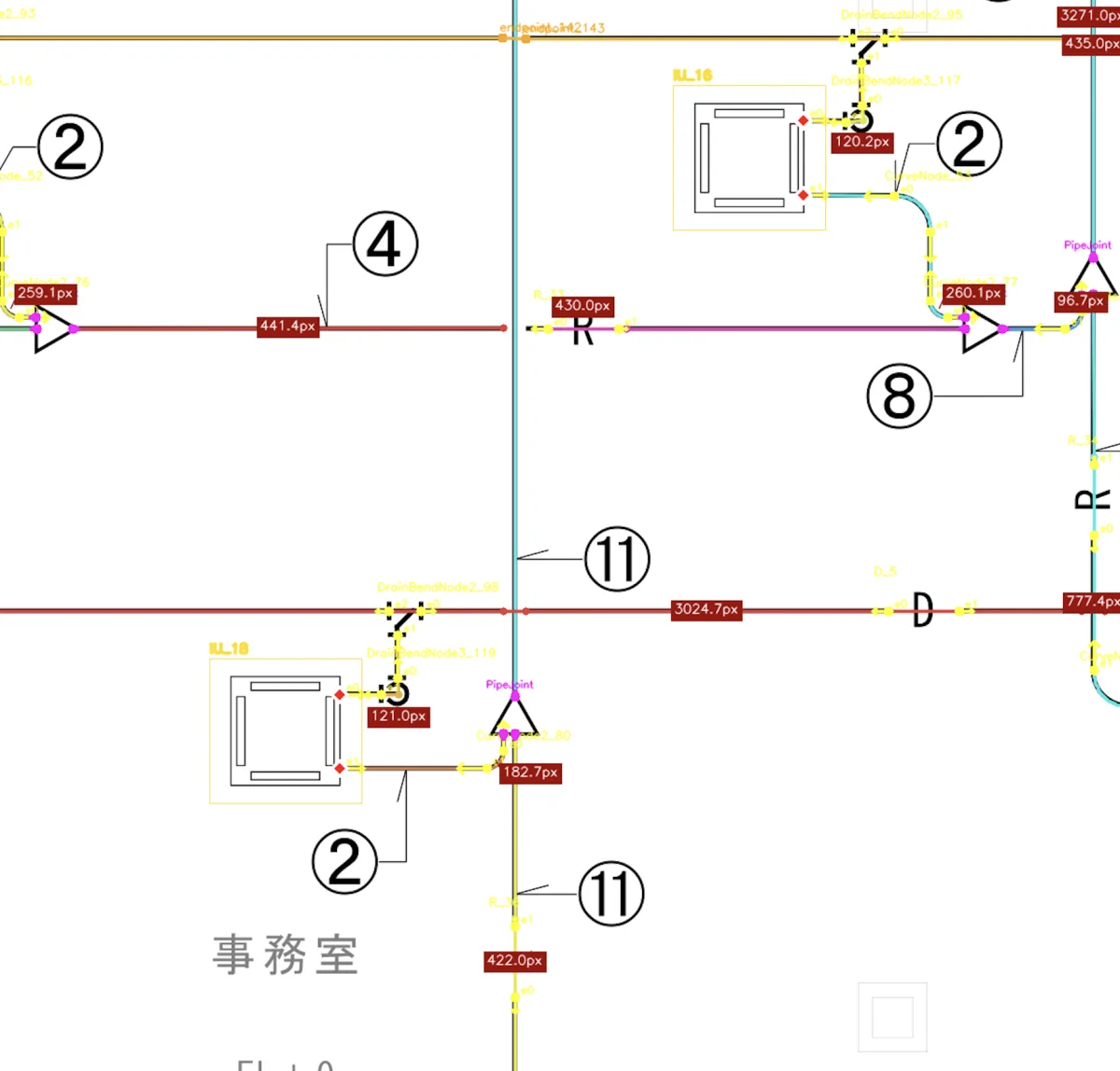 図面のパイプ長検出アルゴリズム